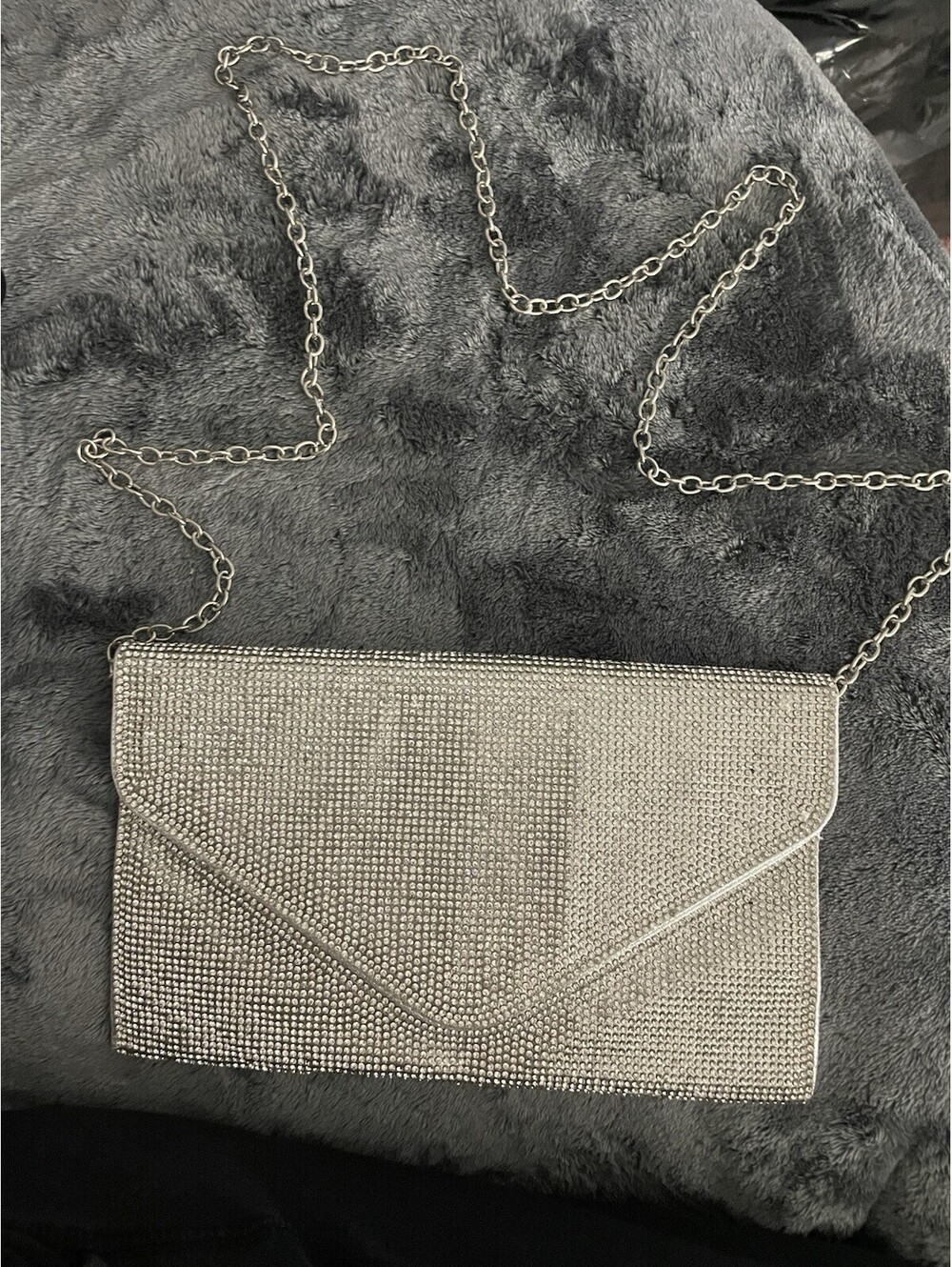 Crystal Studded Envelope Clutch Rhinestone Purse Evening Bag Chain Strap Sparkle